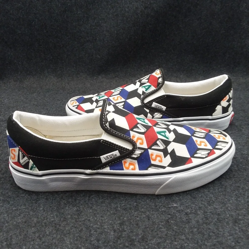 Vans Classic Slip On Checker Cube Multi True‎ White Shoes Mens 8.5 Womens 10